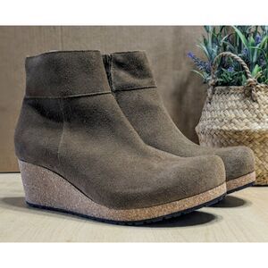 NWT Birkenstock Ebba Dark Tea Suede Leather Wedge Heel Ankle Boots W9 EU 40